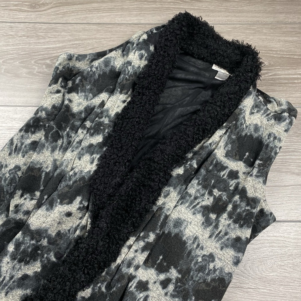 Alberto Makali Womens Vest Faux Fur Trim Open Front Tie Dye Grey Plus 1X